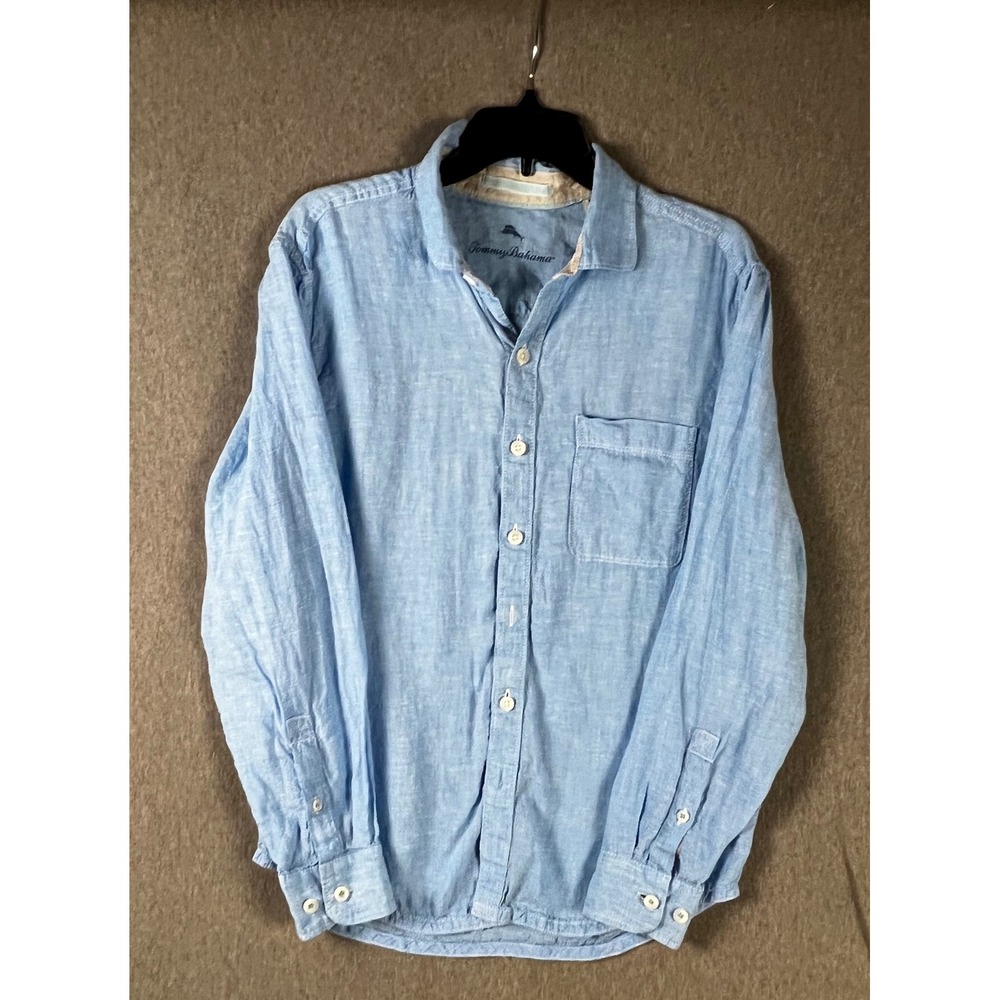 Tommy Bahama Mens M Light Blue 100% Linen Long Sleeve Button Down Shirt